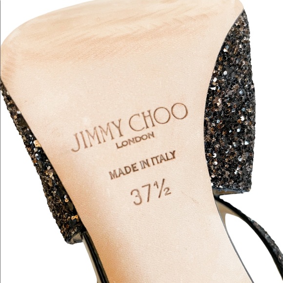 Jimmy Choo Emily 100 Bronze Mix Midnight Coarse Glitter Fabric Sandal EU 37.5 - Picture 8 of 11